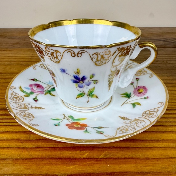 Vintage European Bone China Tea Trio – Floral Gold Filigree | Cup Saucer Plate - Picture 8 of 9